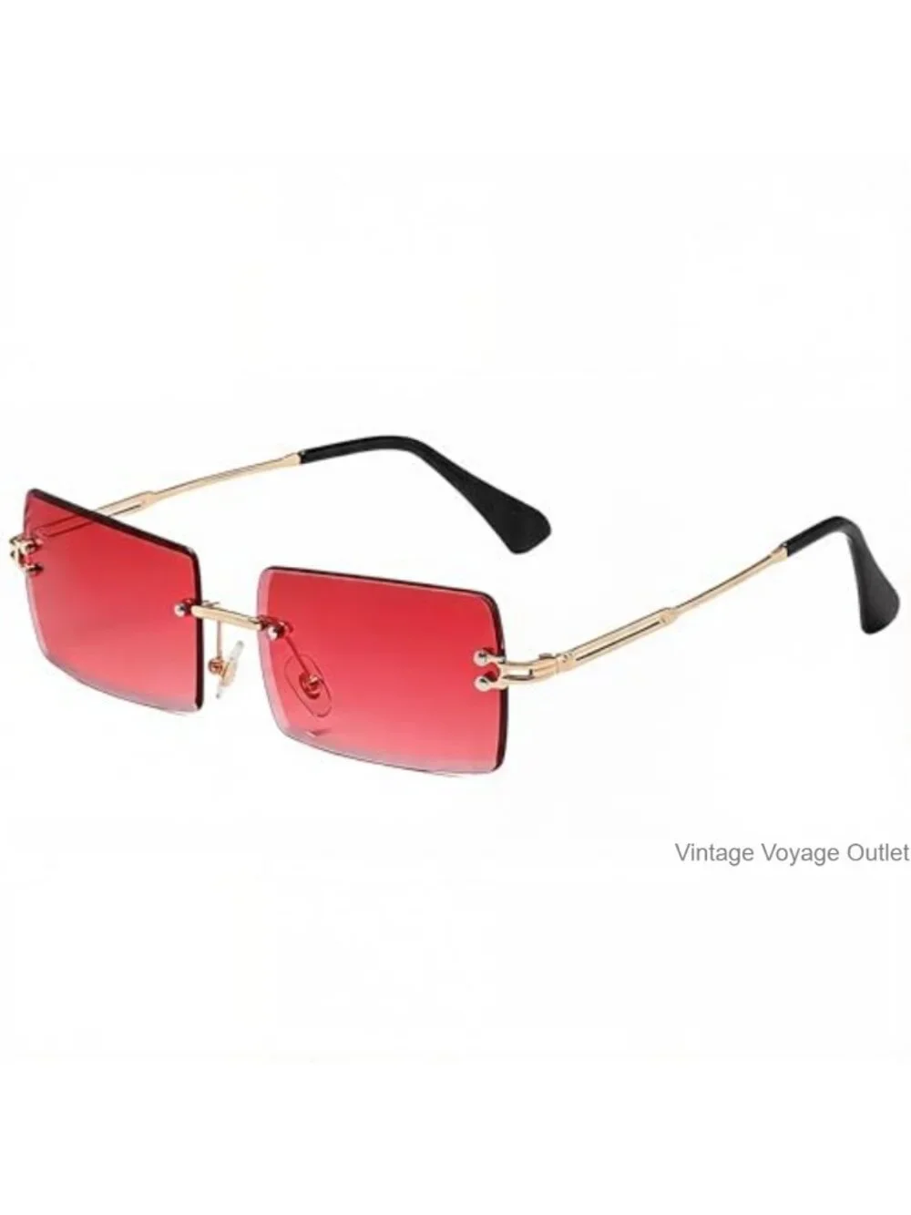 Retro Rimless Rectangle Sunglasses UV400 Lightweight Metal Frame Unisex